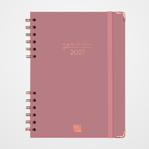 AGENDA ANUAL (2027) CATALAN FINOCAM ESPIRAL TRENDY ALMA WIRE-O tapa EXTRA con GOMA E10 155x212 S/V APAIS. ROSA