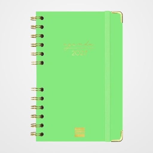AGENDA ANUAL (2027) CATALAN FINOCAM ESPIRAL TRENDY ALMA WIRE-O tapa EXTRA con GOMA E5 117x181 S/V APAIS. VERD