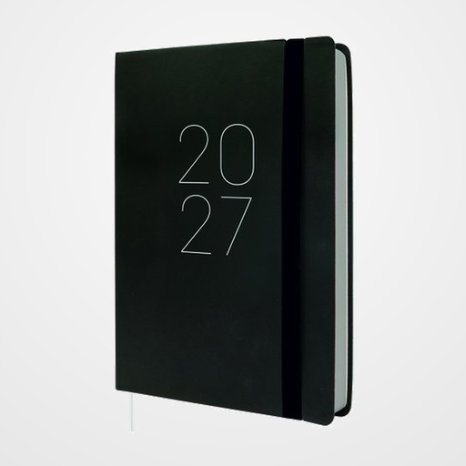 AGENDA ANUAL (2027) CATALAN FINOCAM FLEXI LISA COSIDA tapa FLEXIBLE con GOMA FA5 148x210 D/P NEGRE