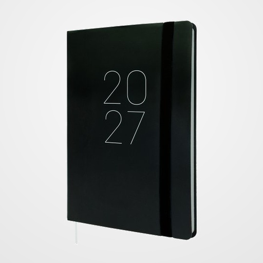 AGENDA ANUAL (2027) CATALAN FINOCAM FLEXI LISA COSIDA tapa FLEXIBLE con GOMA FA5 148x210 S/V NEGRE