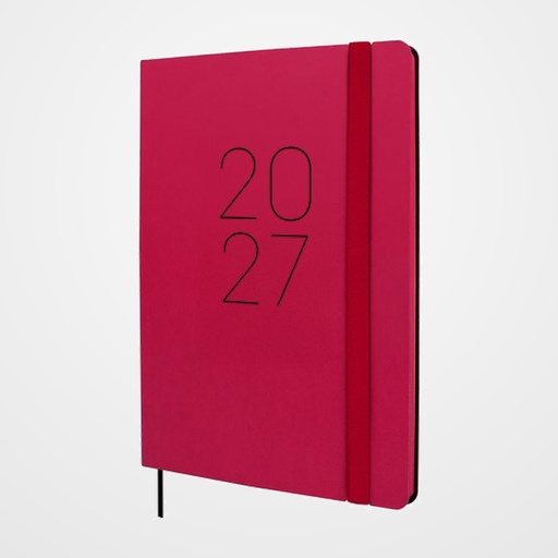 AGENDA ANUAL (2027) CATALAN FINOCAM FLEXI LISA COSIDA tapa FLEXIBLE con GOMA FA5 148x210 S/V VERMELL