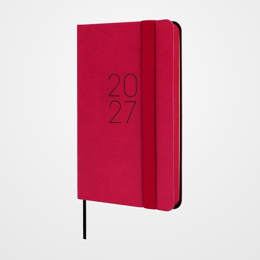 AGENDA ANUAL (2027) CATALAN FINOCAM FLEXI LISA COSIDA tapa FLEXIBLE con GOMA F2 82x127 S/V APAIS. VERMELL