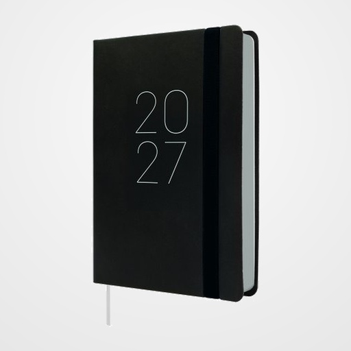 AGENDA ANUAL (2027) CATALAN FINOCAM FLEXI LISA COSIDA tapa FLEXIBLE con GOMA F4 118x168 D/P NEGRE
