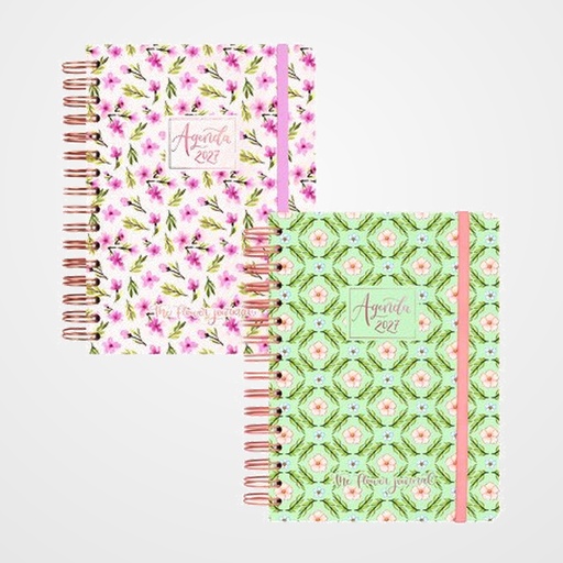 AGENDA ANUAL (2027) CATALAN FINOCAM FLOWER JOURNAL WIRE-O tapa EXTRA con GOMA E10 155x212 ASSORTIMENT EXPOSITOR DE 4