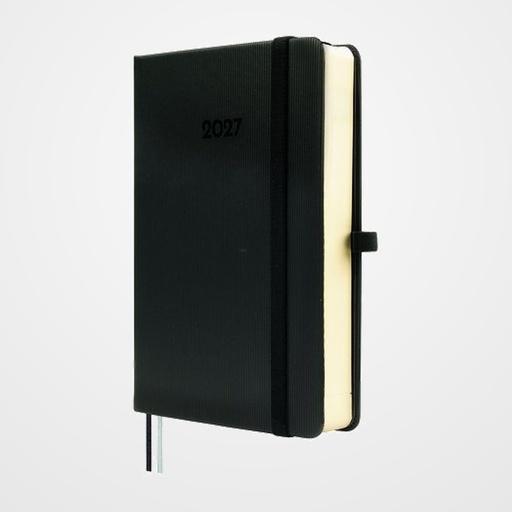 AGENDA ANUAL (2027) CATALAN FINOCAM MINIMAL TEXTURA COSIDA tapa DURA con GOMA M4 118x168 D/P NEGRE