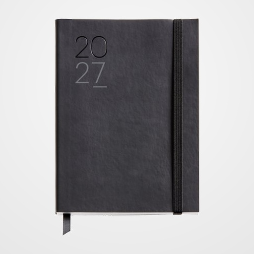 AGENDA ANUAL (2027) CATALAN MIQUELRIUS BASIC LUXOR COSIDA tapa SIMIL PIEL con GOMA JOURNAL 122x168 D/P NEGRE