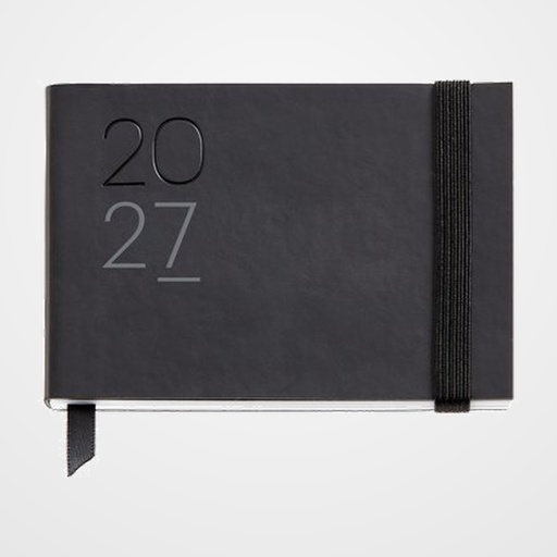 AGENDA ANUAL (2027) CATALAN MIQUELRIUS BASIC LUXOR COSIDA tapa SIMIL PIEL con GOMA POCKET 105x74 S/V APAIS. NEGRE