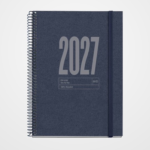 AGENDA ANUAL (2027) CATALAN MIQUELRIUS RECYCLED ESPIRAL tapa DURA con GOMA PLUS 155x213 D/P DARK BLUE