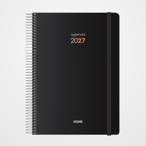 AGENDA ANUAL (2027) DOHE SYNCRO ESPIRAL tapa PP con GOMA 150x210 S/V NEGRO