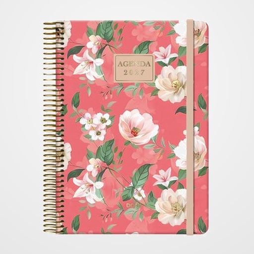 AGENDA ANUAL (2027) DOHE VELVET FLORES ESPIRAL tapa EXTRA con GOMA 140x200 D/P CORAL