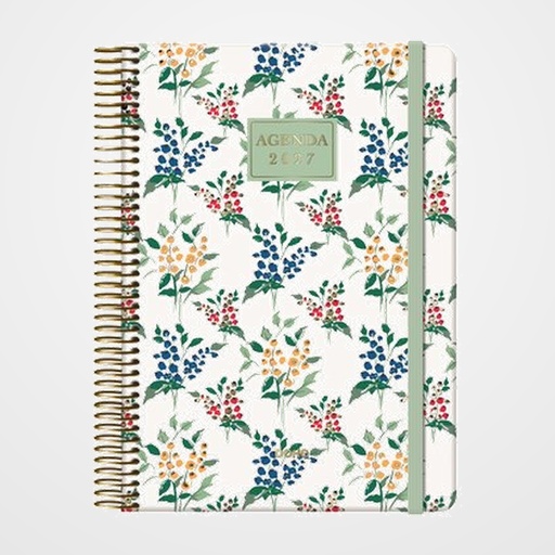 AGENDA ANUAL (2027) DOHE VELVET FLORES ESPIRAL tapa EXTRA con GOMA 140x200 D/P MIMOSA
