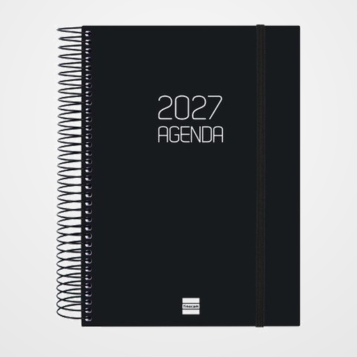 AGENDA ANUAL (2027) EUSKERA FINOCAM ESPIRAL BASIC OPAQUE ESPIRAL tapa PP con GOMA E10 155x212 D/P NEGRO