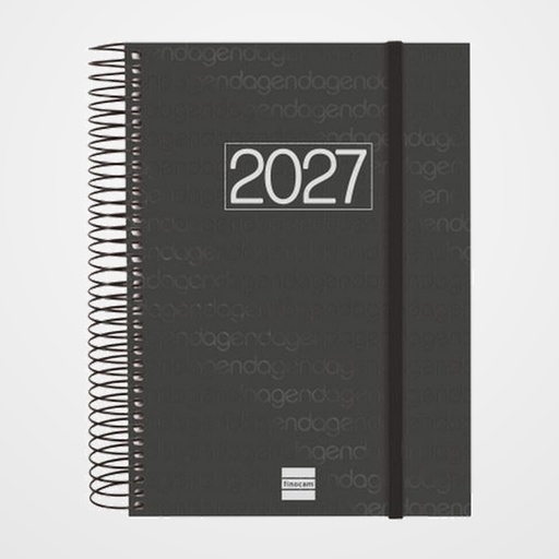 AGENDA ANUAL (2027) EUSKERA FINOCAM ESPIRAL BASIC YEAR ESPIRAL tapa PP con GOMA E10 155x212 D/P NEGRO
