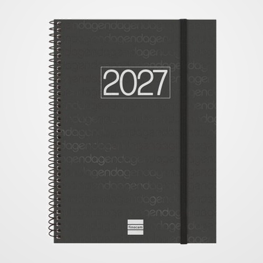 AGENDA ANUAL (2027) EUSKERA FINOCAM ESPIRAL BASIC YEAR ESPIRAL tapa PP con GOMA E10 155x212 S/V APAIS. NEGRO