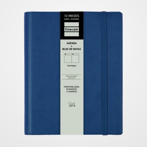 AGENDA ANUAL (2027) FINOCAM DUO DUOBAND ESPIRAL CON CUBIERTA POLIURETANO con GOMA E10 155x212 D/P AZUL