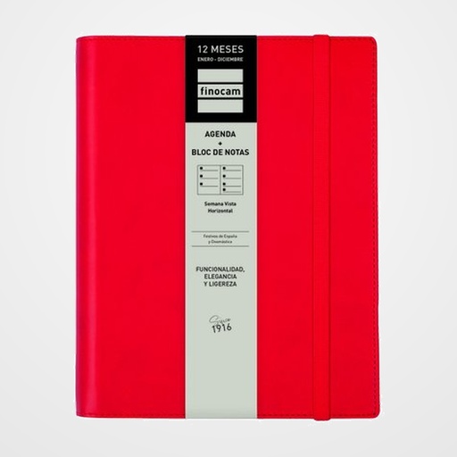 AGENDA ANUAL (2027) FINOCAM DUO DUOBAND ESPIRAL CON CUBIERTA POLIURETANO con GOMA E10 155x212 S/V APAIS. ROJO