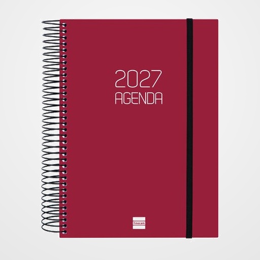 AGENDA ANUAL (2027) FINOCAM ESPIRAL BASIC OPAQUE ESPIRAL tapa PP con GOMA E10 155x212 D/P BURDEOS