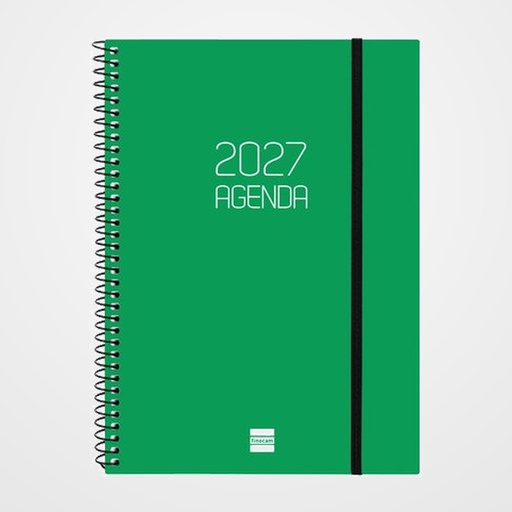 AGENDA ANUAL (2027) FINOCAM ESPIRAL BASIC OPAQUE ESPIRAL tapa PP con GOMA E10 155x212 S/V APAIS. VERDE