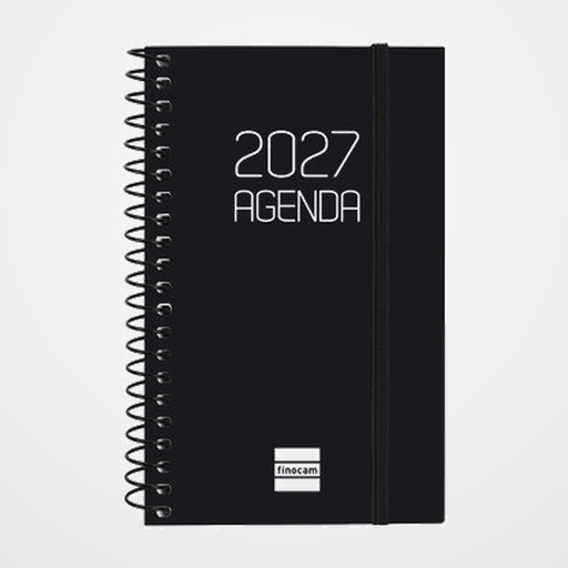 AGENDA ANUAL (2027) FINOCAM ESPIRAL BASIC OPAQUE ESPIRAL tapa PP con GOMA E3 79x127 S/V APAIS. NEGRO
