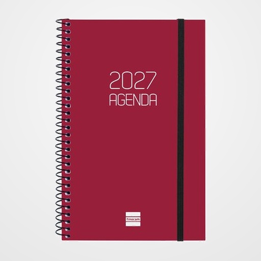 AGENDA ANUAL (2027) FINOCAM ESPIRAL BASIC OPAQUE ESPIRAL tapa PP con GOMA E5 117x181 S/V APAIS. BURDEOS