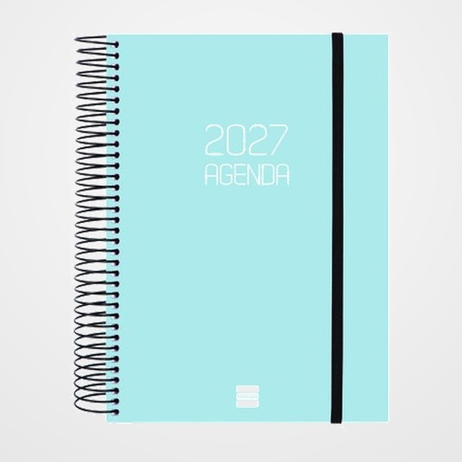 AGENDA ANUAL (2027) FINOCAM ESPIRAL BASIC OPAQUE tapa PP con GOMA E10 155x212 D/P CELESTE