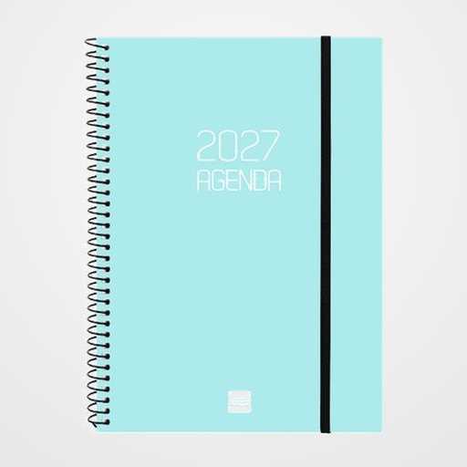 AGENDA ANUAL (2027) FINOCAM ESPIRAL BASIC OPAQUE tapa PP con GOMA E10 155x212 S/V APAIS. CELESTE