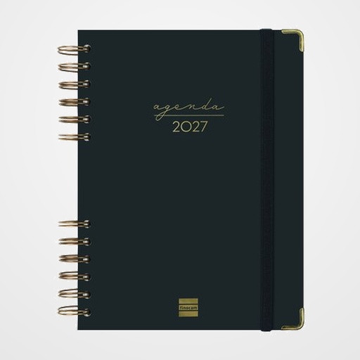 AGENDA ANUAL (2027) FINOCAM ESPIRAL TRENDY ALMA WIRE-O tapa DURA con GOMA E10 155x212 DP NEGRO