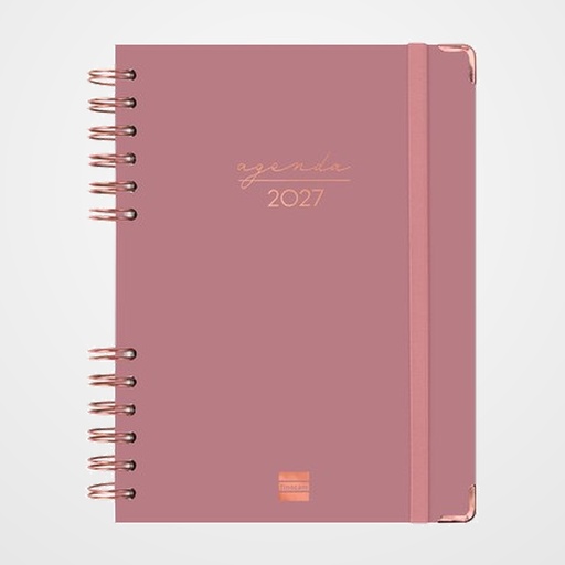 AGENDA ANUAL (2027) FINOCAM ESPIRAL TRENDY ALMA WIRE-O tapa DURA con GOMA E10 155x212 D/P ROSA