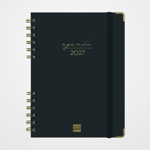 AGENDA ANUAL (2027) FINOCAM ESPIRAL TRENDY ALMA WIRE-O tapa DURA con GOMA E10 155x212 S/V APAIS. NEGRO