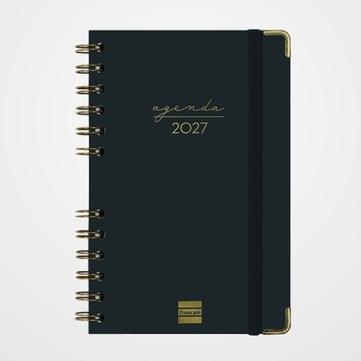 AGENDA ANUAL (2027) FINOCAM ESPIRAL TRENDY ALMA WIRE-O tapa DURA con GOMA E5 117x181 S/V APAIS. NEGRO