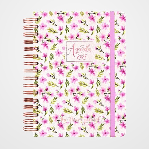 AGENDA ANUAL (2027) FINOCAM FLOWER JOURNAL WIRE-O tapa EXTRA con GOMA E10 155x212 D/P ROSA