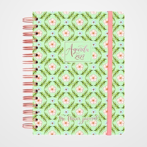 AGENDA ANUAL (2027) FINOCAM FLOWER JOURNAL WIRE-O tapa EXTRA con GOMA E10 155x212 D/P VERDE