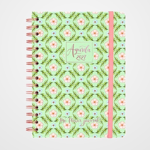 AGENDA ANUAL (2027) FINOCAM FLOWER JOURNAL WIRE-O tapa EXTRA con GOMA E10 155x212 S/V APAIS. VERDE