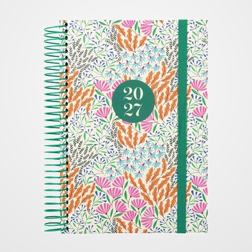 AGENDA ANUAL (2027) FINOCAM INTERNACIONAL MODA ESPIRAL tapa EXTRA con GOMA 4º 140x204 D/P ESPIGA