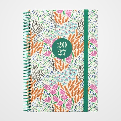 AGENDA ANUAL (2027) FINOCAM INTERNACIONAL MODA ESPIRAL tapa EXTRA con GOMA 4º 140x204 S/V ESPIGA