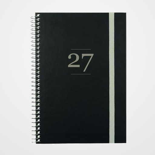 AGENDA ANUAL (2027) FINOCAM INTERNACIONAL MODA ESPIRAL tapa EXTRA con GOMA 4º 140x204 S/V NEGRO