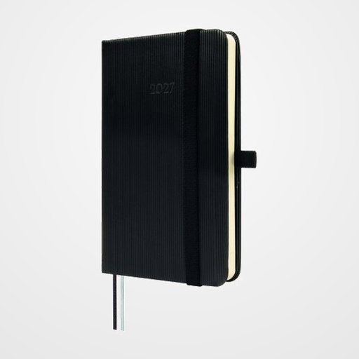 AGENDA ANUAL (2027) FINOCAM MINIMAL TEXTURA COSIDA tapa DURA con GOMA M2 82x127 S/V APAIS. NEGRO