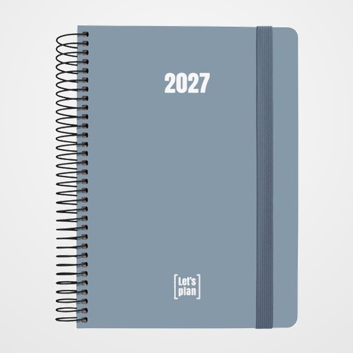 AGENDA ANUAL (2027) GRAFOPLAS COLORS ESPIRAL tapa EXTRADURA con GOMA A5 210x150 D/P AZUL PLOMO