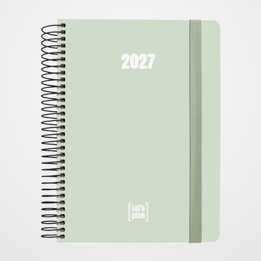 AGENDA ANUAL (2027) GRAFOPLAS COLORS ESPIRAL tapa EXTRADURA con GOMA A5 210x150 D/P VERDE CLARO
