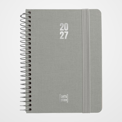 AGENDA ANUAL (2027) GRAFOPLAS FANCY ESPIRAL tapa EXTRADURA con GOMA A6 150x120 S/V GRIS
