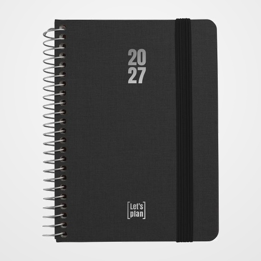 AGENDA ANUAL (2027) GRAFOPLAS FANCY ESPIRAL tapa EXTRADURA con GOMA A6 150x120 S/V NEGRO