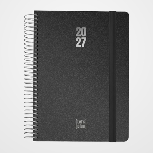 AGENDA ANUAL (2027) GRAFOPLAS METALLIC ESPIRAL tapa EXTRADURA con GOMA A5 210x150 D/P NEGRO