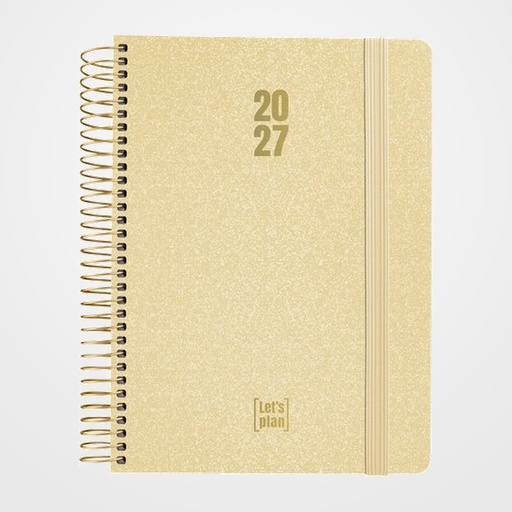 AGENDA ANUAL (2027) GRAFOPLAS METALLIC ESPIRAL tapa EXTRADURA con GOMA A5 210x150 D/P ORO