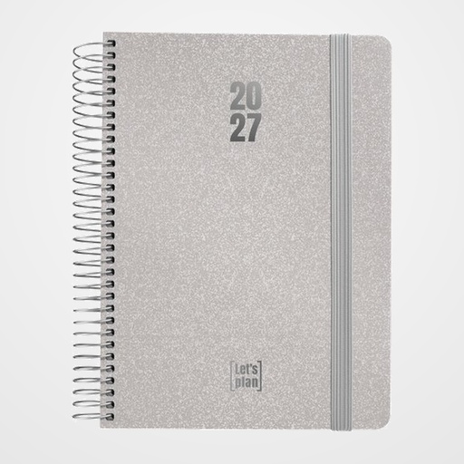 AGENDA ANUAL (2027) GRAFOPLAS METALLIC ESPIRAL tapa EXTRADURA con GOMA A5 210x150 D/P PLATA