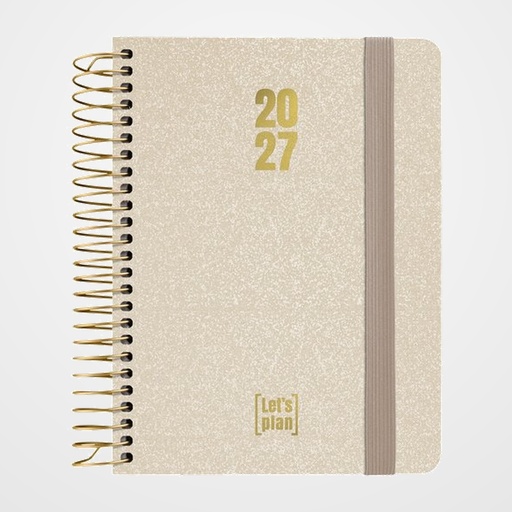 AGENDA ANUAL (2027) GRAFOPLAS METALLIC ESPIRAL tapa EXTRADURA con GOMA A6 170x145 D/P ARENA