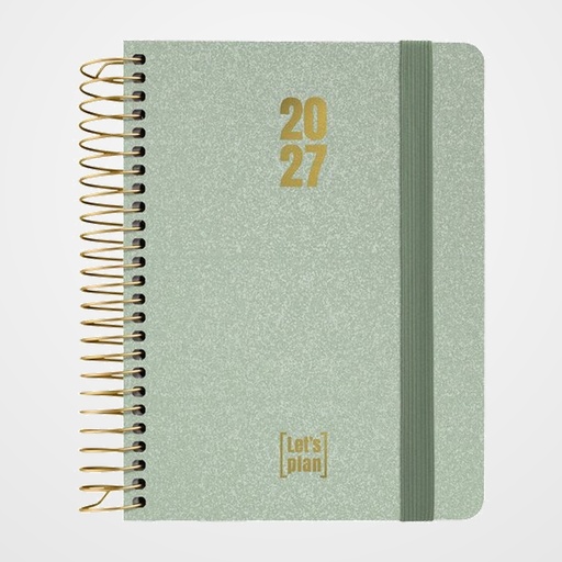 AGENDA ANUAL (2027) GRAFOPLAS METALLIC ESPIRAL tapa EXTRADURA con GOMA A6 170x145 D/P VERDE