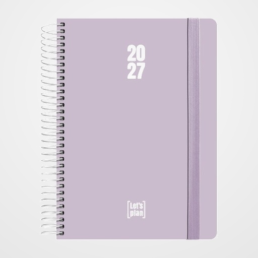 AGENDA ANUAL (2027) GRAFOPLAS POLIPROPILENO ESPIRAL tapa PP con GOMA A5 210x150 D/P LAVANDA SOFT