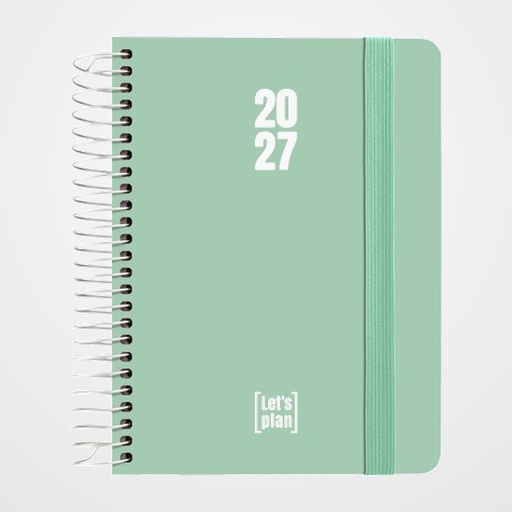 AGENDA ANUAL (2027) GRAFOPLAS POLIPROPILENO ESPIRAL tapa PP con GOMA A6 170x145 D/P MINT