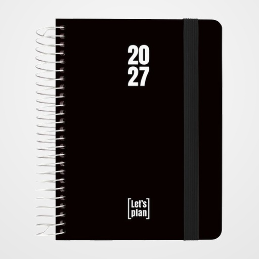 AGENDA ANUAL (2027) GRAFOPLAS POLIPROPILENO ESPIRAL tapa PP con GOMA A6 170x145 S/V NEGRO