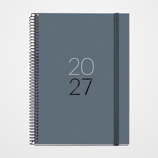 AGENDA ANUAL (2027) MIQUELRIUS BASIC CALM ESPIRAL tapa EXTRA con GOMA PLUS 155x213 D/P GRAFITO